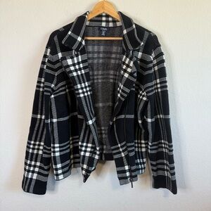 Chaps Black & White Grid Pattern Plaid Long Sleeve Knit Zip Up Jacket Blazer XXL